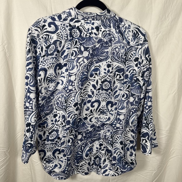 Lauren Ralph Lauren Womans Button Down Blue Paisley Floral Print Blouse Size XL - Picture 7 of 7